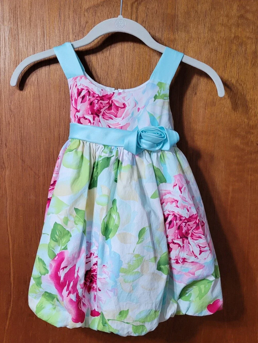 Bonnie Jean Girls Size 3T Floral Dress With Satin Straps Waist Tie (0967)